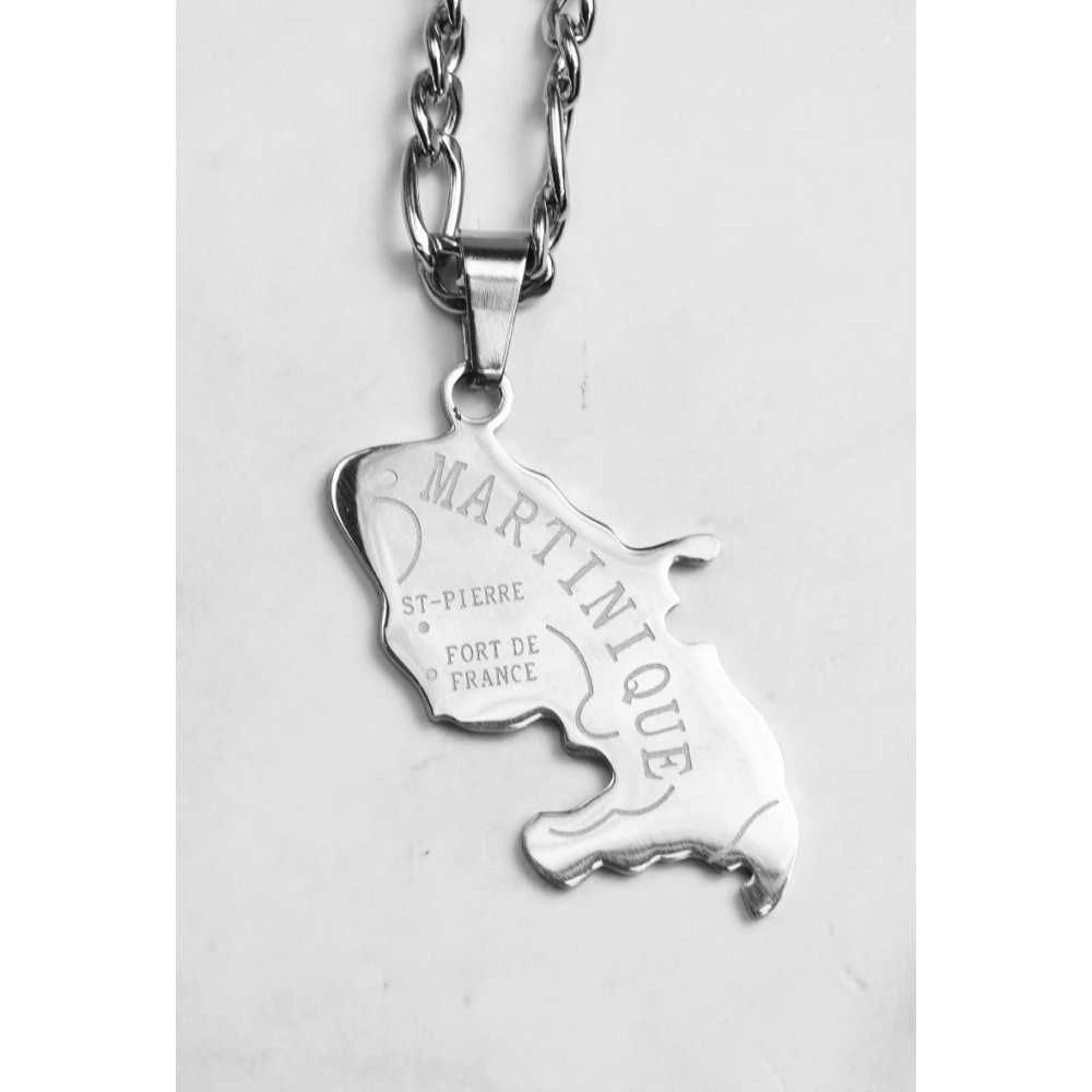 Collier Carte Martinique En Argent 925 - Longueur Au Choix, Neuf Avec étiquettes, Mixte