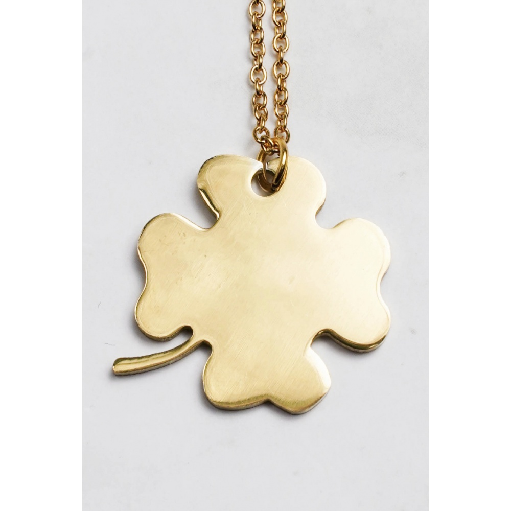 Collier trèfle double face en acier inoxydable pour femmes, pendentif trèfle pla