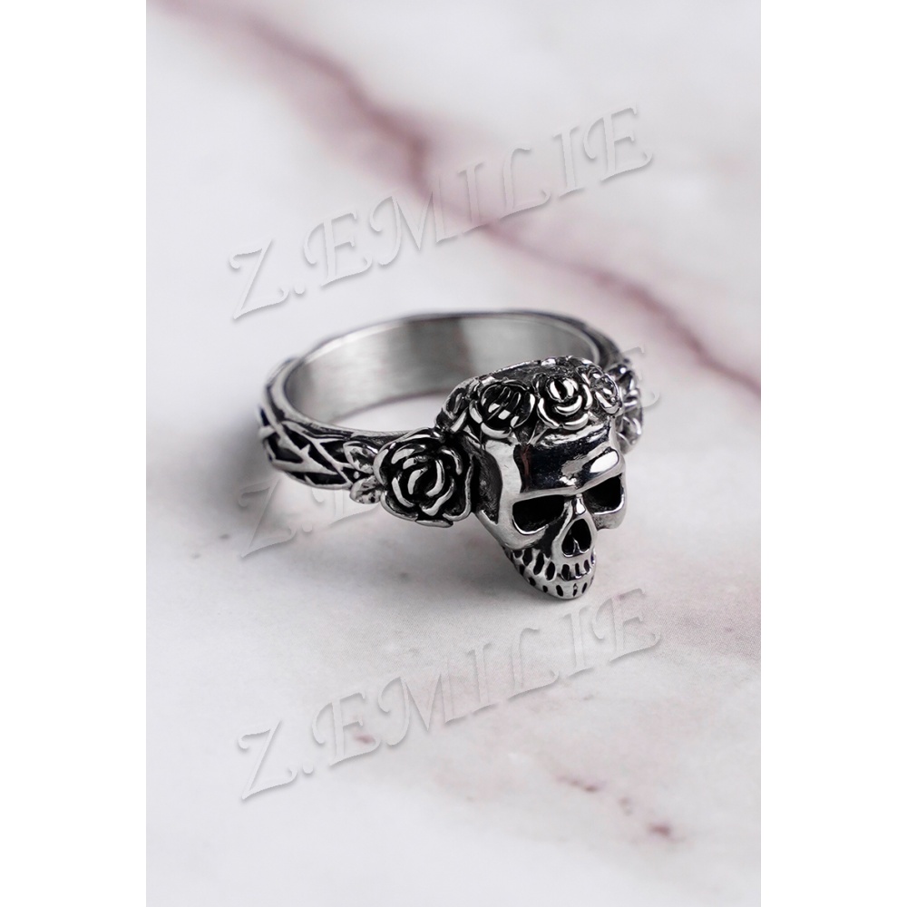 Bague t te de mort rose