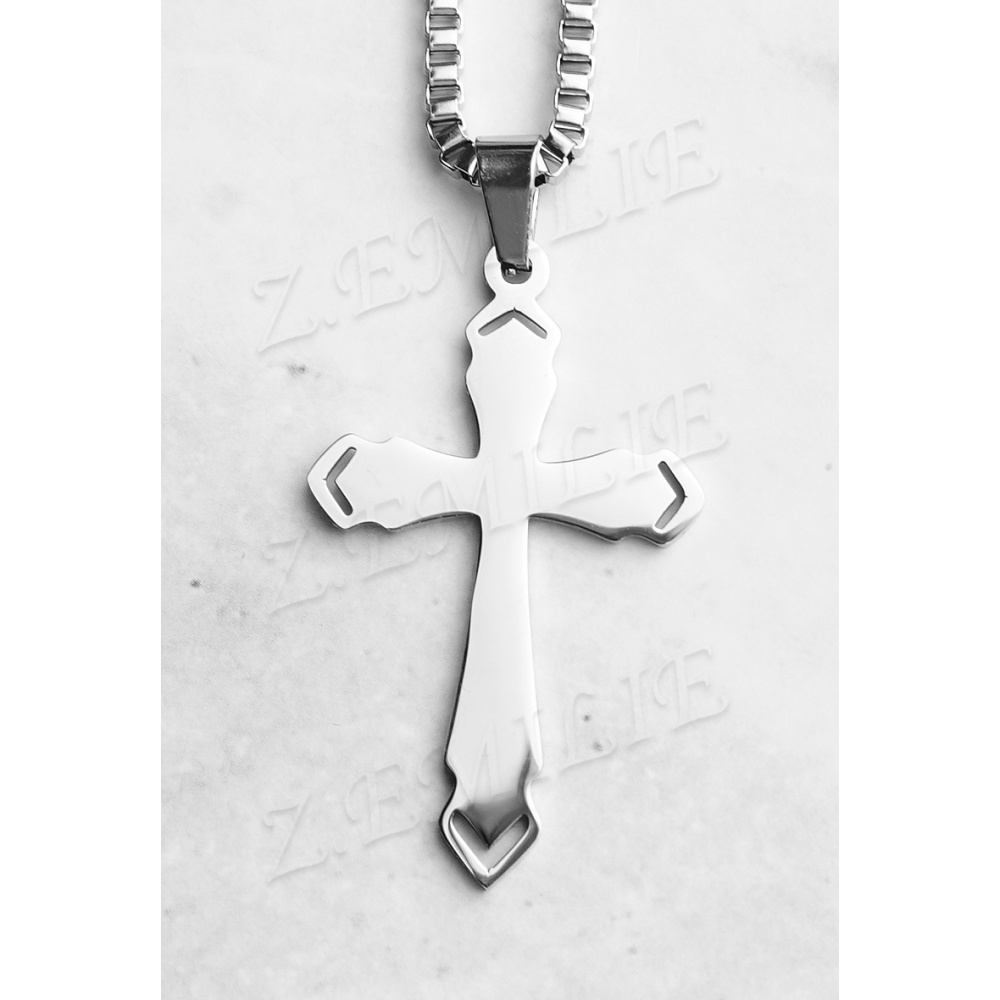 Chaine avec croix homme maille Acier inoxydable argent