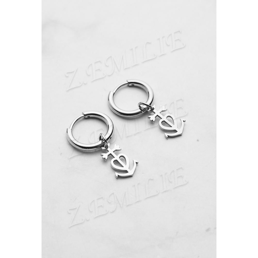 Boucle D'Oreille Créole - Pendentante Petite Croix En Argent Massif 925, Neuf Avec Étiquettes