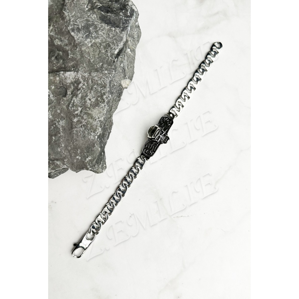 Bracelet Shamballa Tête De Mort - Perles Noir - Style Gothique/Punk - Occasion