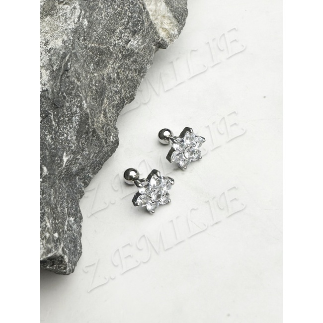 Piercing Pour Tragus/Hélix - Feuille De Trèfle Fleur Zircon - Rose Ou Argent