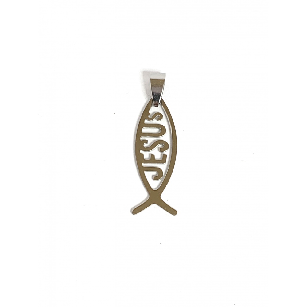 Pendentif Ichthus En Acier Inoxydable - Symbole Chrétien Du Poisson Avec Inscription JESUS - Bijou Spirituel Unisexe