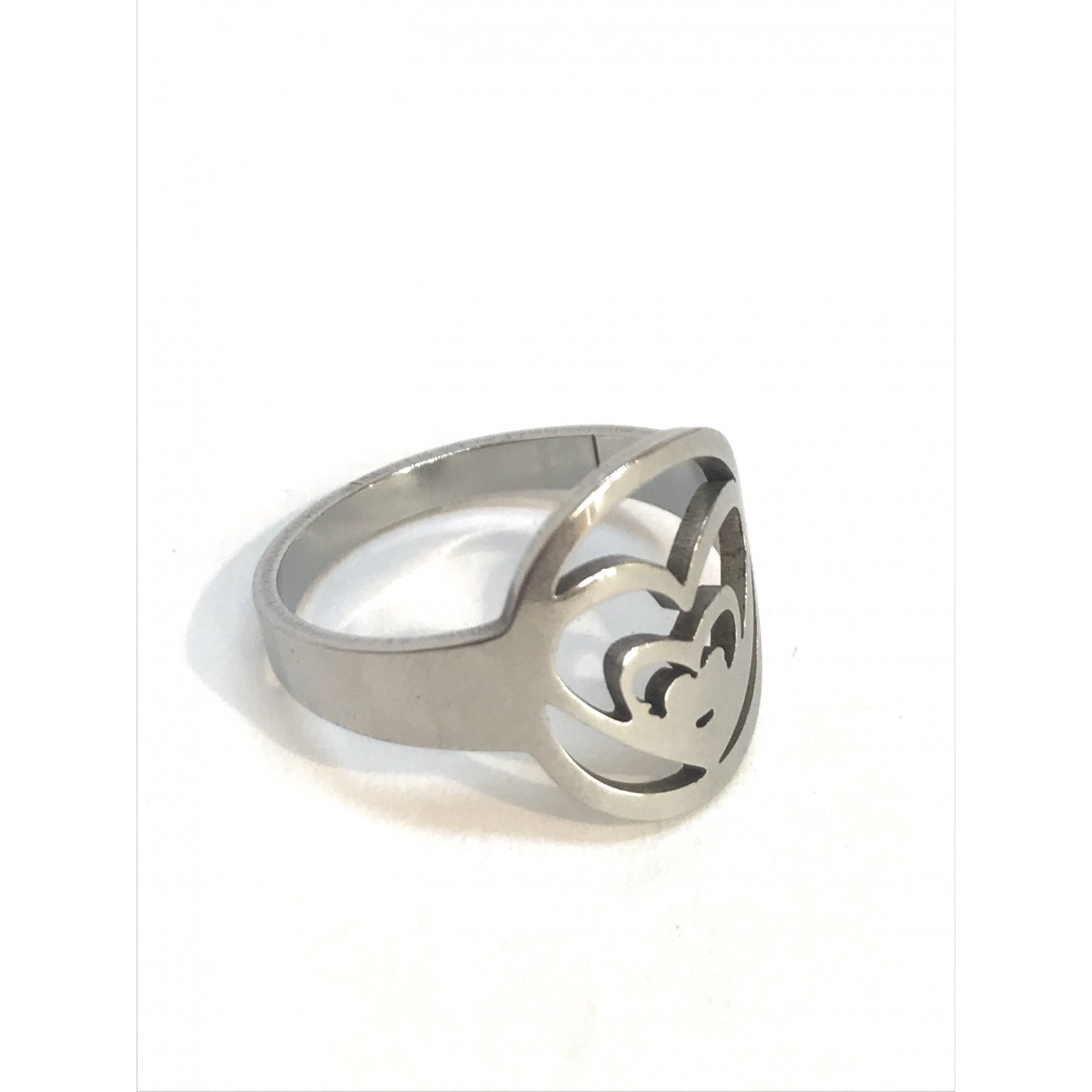 Bague Cœur Acier Inoxydable – Argenté – Taille 54 (USA 7) – Cadeau Femme – Budget Beauté