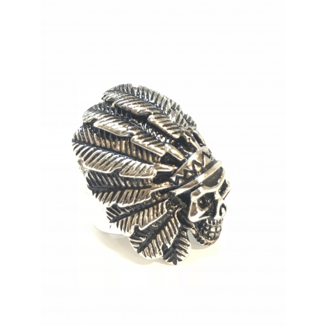 Bague Chef Indien Pour Homme - Chevalière Tête De Mort Amérindien En Acier Inoxydable 316L, Tailles 8-13