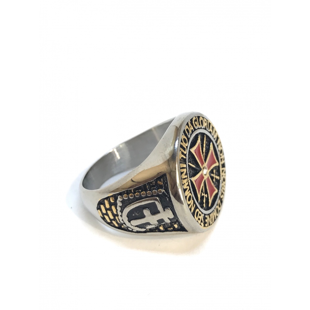 Bague Anneau Templier Croix - Argent Sterling 925 - Style Biker Gothique - Largeur 8 Mm - Neuf