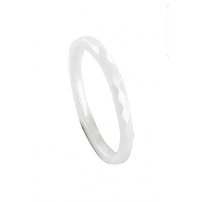 Bague Céramique Blanche Facettée - Taille 57 Acier Inoxydable - Anneau Unisexe