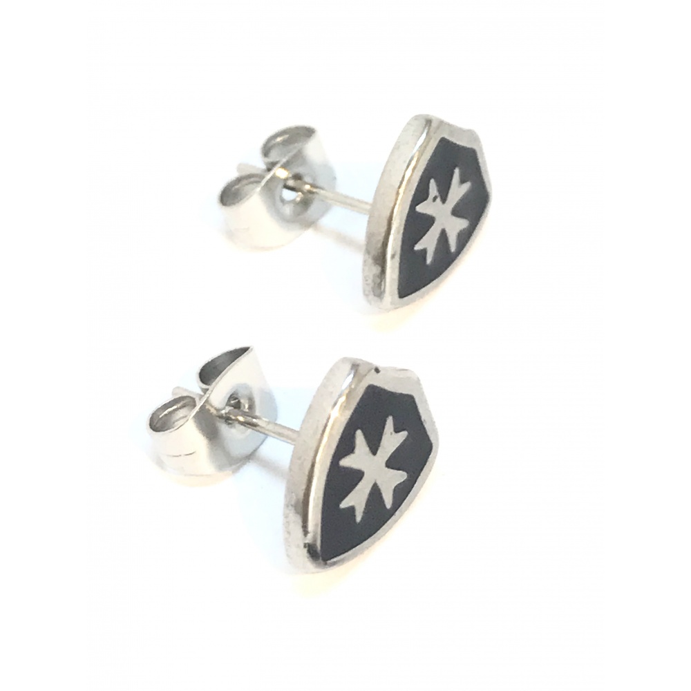 Paire De Boucles D'oreilles Strass Croix De Malte - Style Punk Biker Goth, Acier Inox, Réf 700