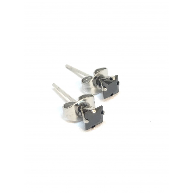 Boucles D'Oreilles Anneaux Noirs Avec Strass Carrés - Acier Inoxydable Neuf