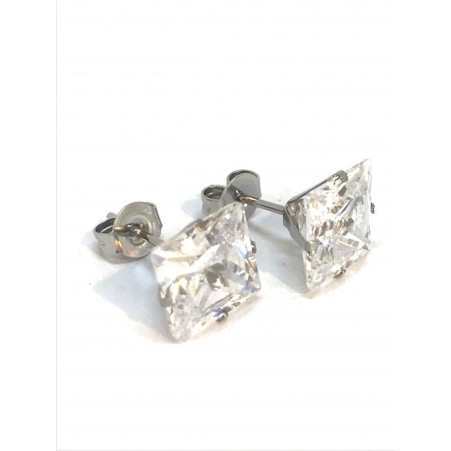 Boucles D'oreilles Clou En Or Zirconium Effet Diamant Carré 6mm - Neuves étiquetées