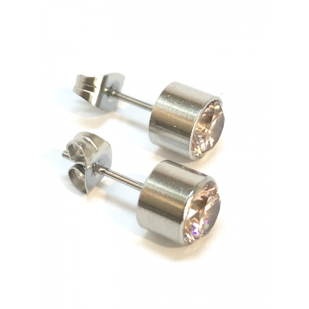 Boucles D'oreilles Puces Argenté Avec Strass Et Rose Rouge - Neuf Sans Emballage