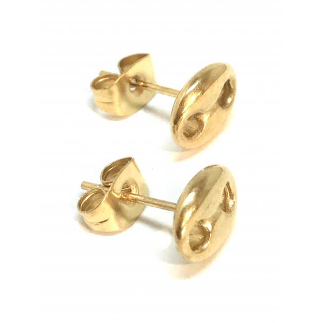 Boucles D'oreilles Grain De Café En Acier Inoxydable 316L Doré à L'or Fin - Dimensions 10x7 Mm - Fermoir Papillon - Marque Française Bobijoo