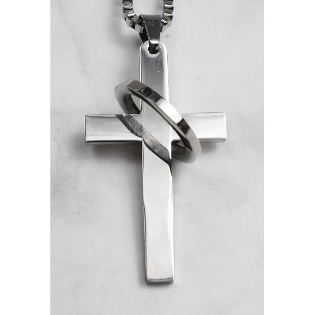 HZMAN Collier Acier Inoxydable Croix Saint Benoît INRI Pendentif Homme - Chaîne 60 Cm